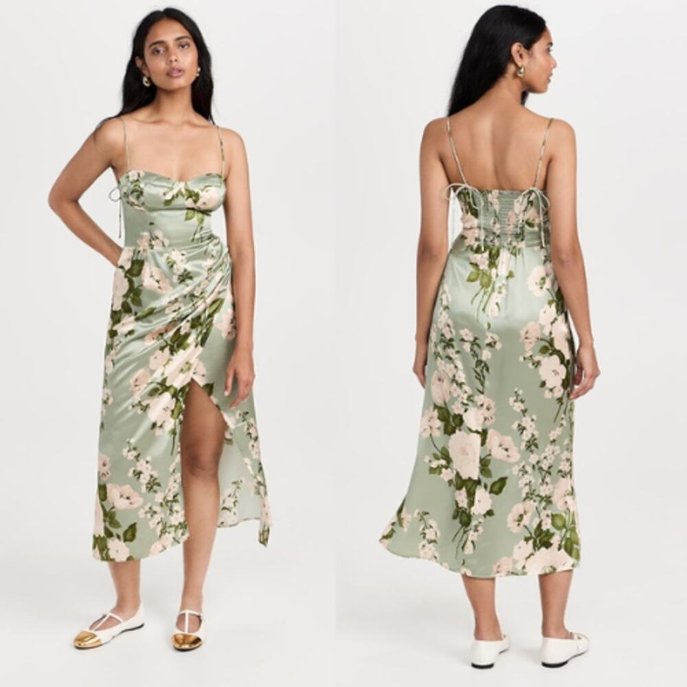 Reformation Marguerite Silk Dress Tarragon Size 4